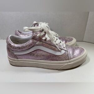 Vans Pink Cracked Leather Old Skool Sneakers size 7.5 woman's